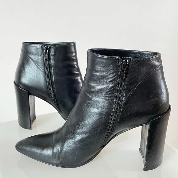 Stuart Weitzman &quot;The Pure Bootie&quot; Leather Almond Toe Boot w Leather Wrapped Heal