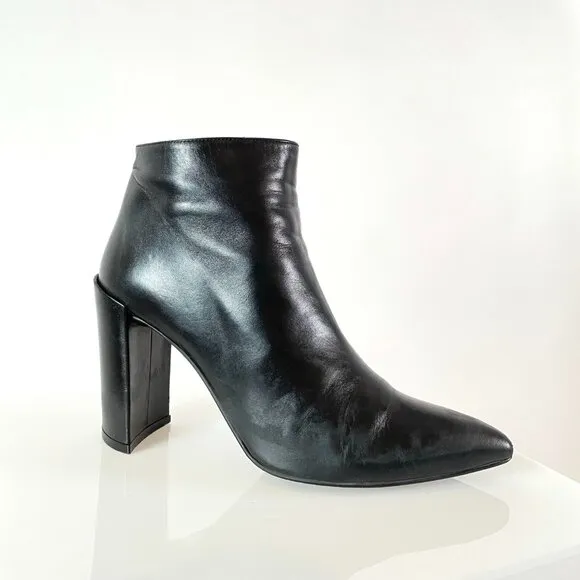 Stuart Weitzman &quot;The Pure Bootie&quot; Leather Almond Toe Boot w Leather Wrapped Heal