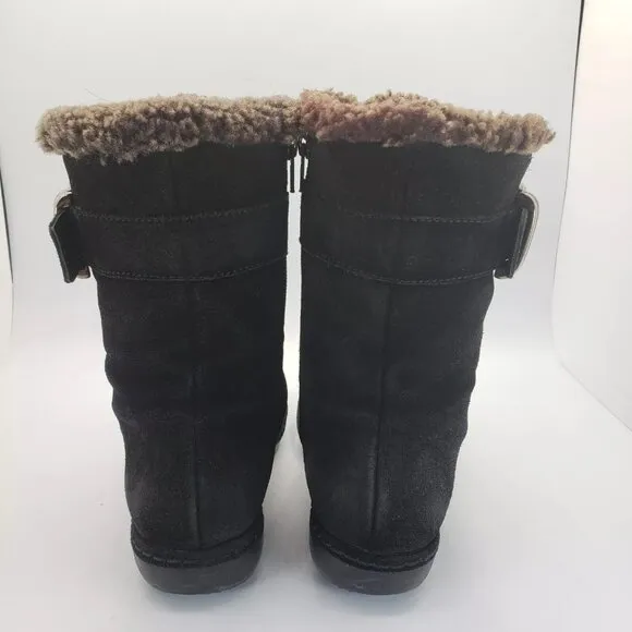 Stuart Weitzman ankle lace up faux shearling fur fleece Suede winter boots 6