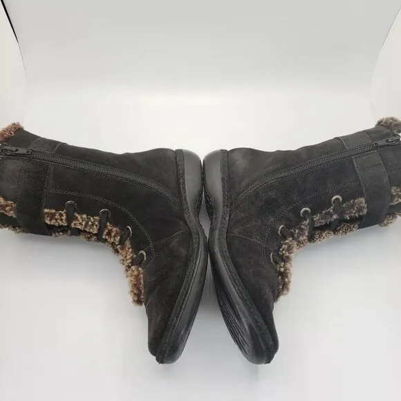 Stuart Weitzman ankle lace up faux shearling fur fleece Suede winter boots 6