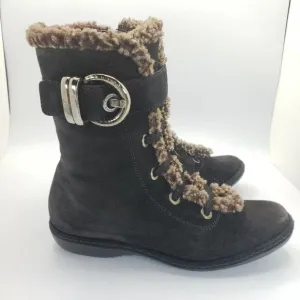 Stuart Weitzman ankle lace up faux shearling fur fleece Suede winter boots 6