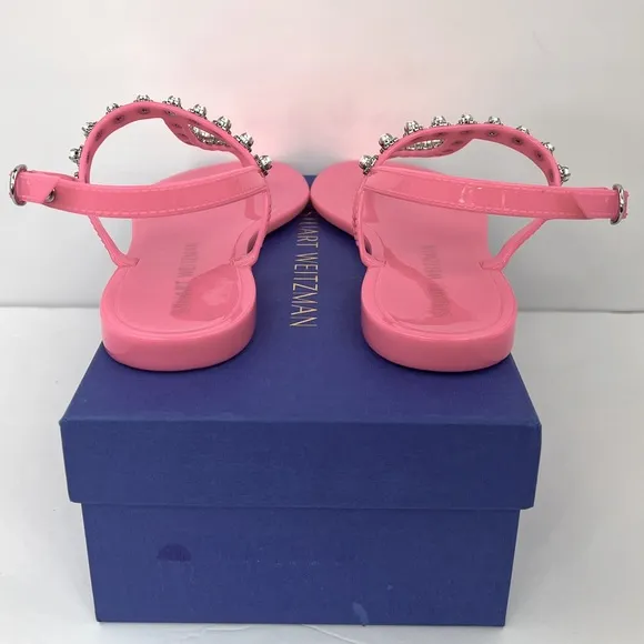 STUART WEITZMAN JELLY SANDALS, PINK COLOR, RUBBER, GOLDIE PEARL CRYSTALS, SOZE 9