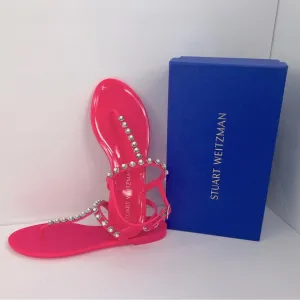 STUART WEITZMAN JELLY SANDALS, PINK COLOR, RUBBER, GOLDIE PEARL CRYSTALS, SOZE 9