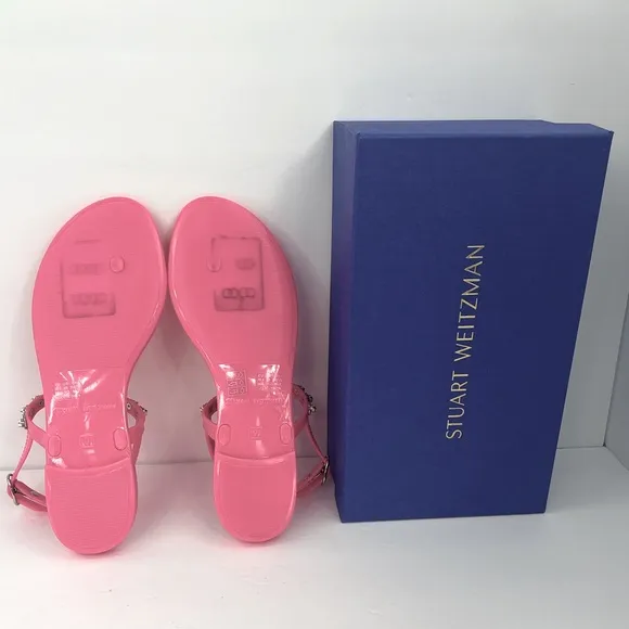 STUART WEITZMAN JELLY SANDALS, PINK COLOR, RUBBER, GOLDIE PEARL CRYSTALS, SOZE 9