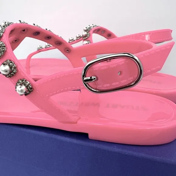 STUART WEITZMAN JELLY SANDALS, PINK COLOR, RUBBER, GOLDIE PEARL CRYSTALS, SOZE 9