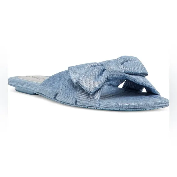 Stuart Weitzman Sofia Bow Denim Slide Sandal Blue Size 8.5