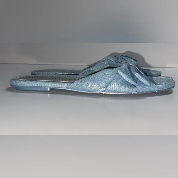 Stuart Weitzman Sofia Bow Denim Slide Sandal Blue Size 8.5