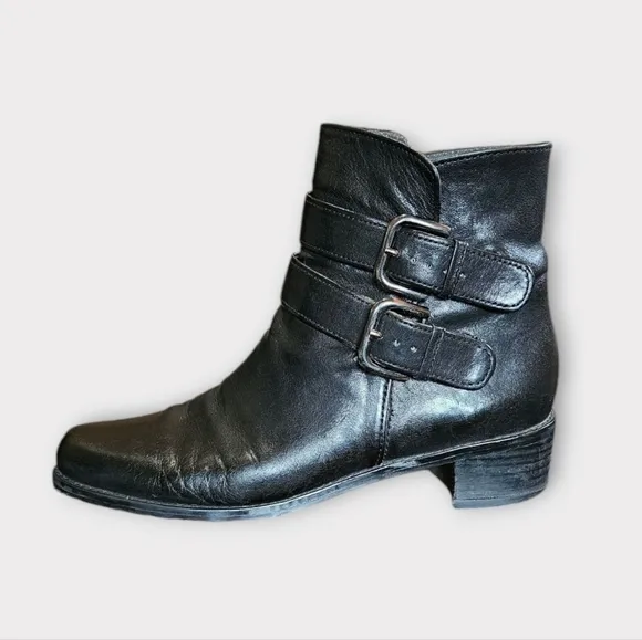 Stuart Weitzman Strapduo Black Leather Biker Ankle Boots