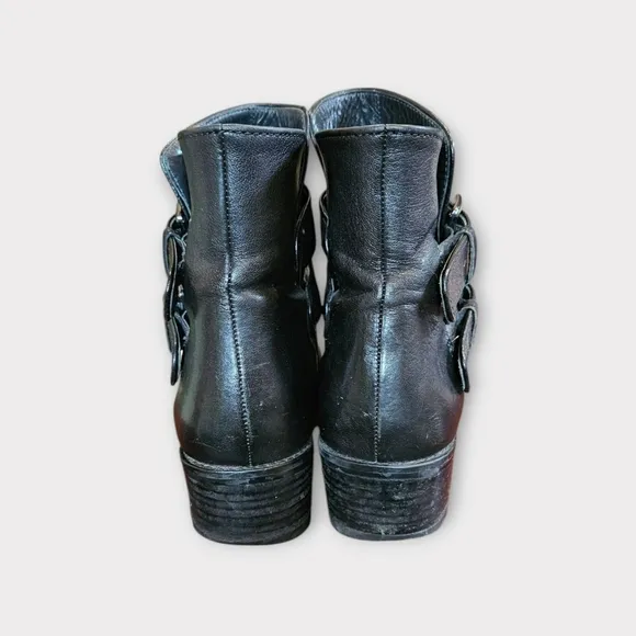 Stuart Weitzman Strapduo Black Leather Biker Ankle Boots
