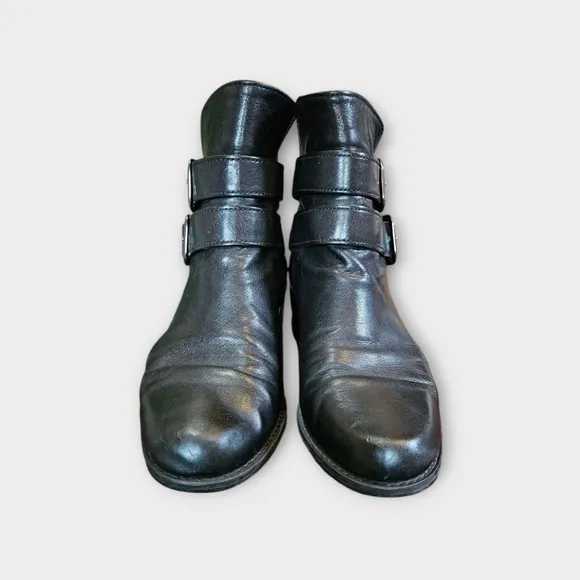 Stuart Weitzman Strapduo Black Leather Biker Ankle Boots