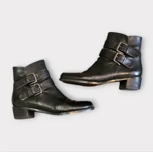 Stuart Weitzman Strapduo Black Leather Biker Ankle Boots
