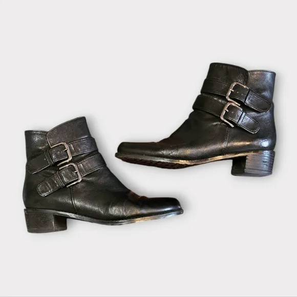 Stuart Weitzman Strapduo Black Leather Biker Ankle Boots