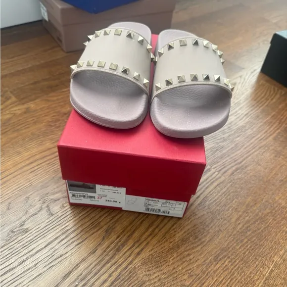 Studded Gray Slide Sandals