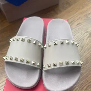 Studded Gray Slide Sandals