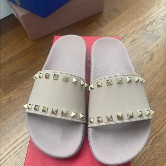 Studded Gray Slide Sandals