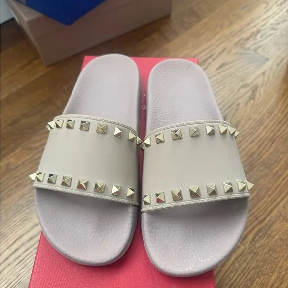 Studded Gray Slide Sandals