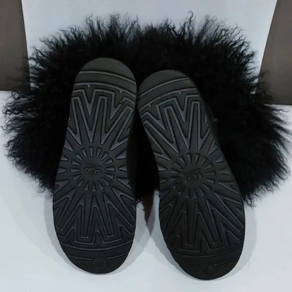 💥STUNNING💥UGG Luxurious Mongolian Curly Lamb Fur &amp; Suede LIDA Boots Black