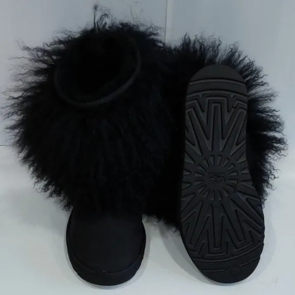 💥STUNNING💥UGG Luxurious Mongolian Curly Lamb Fur &amp; Suede LIDA Boots Black