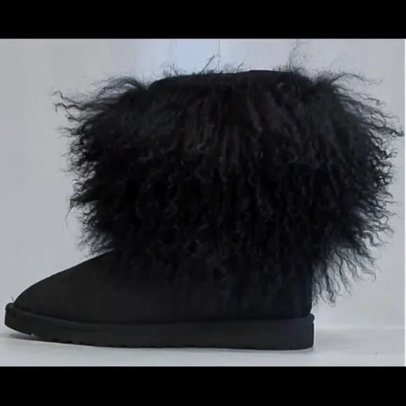 💥STUNNING💥UGG Luxurious Mongolian Curly Lamb Fur &amp; Suede LIDA Boots Black