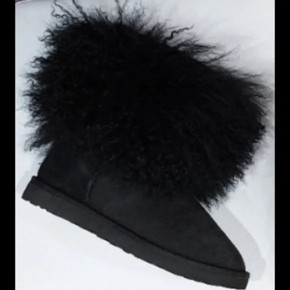 💥STUNNING💥UGG Luxurious Mongolian Curly Lamb Fur &amp; Suede LIDA Boots Black