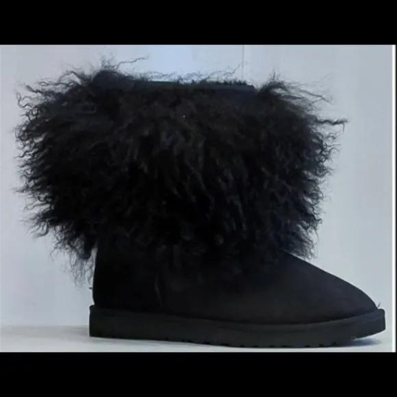 💥STUNNING💥UGG Luxurious Mongolian Curly Lamb Fur &amp; Suede LIDA Boots Black