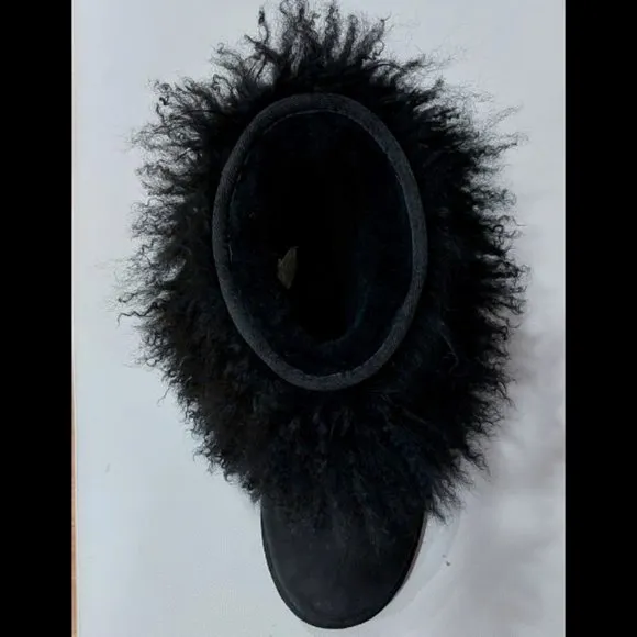 💥STUNNING💥UGG Luxurious Mongolian Curly Lamb Fur &amp; Suede LIDA Boots Black