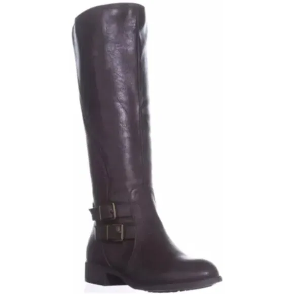 Style &amp; Co. Milahp Women's Brown Leather Double Buckle Knee High Riding Boot 7.5