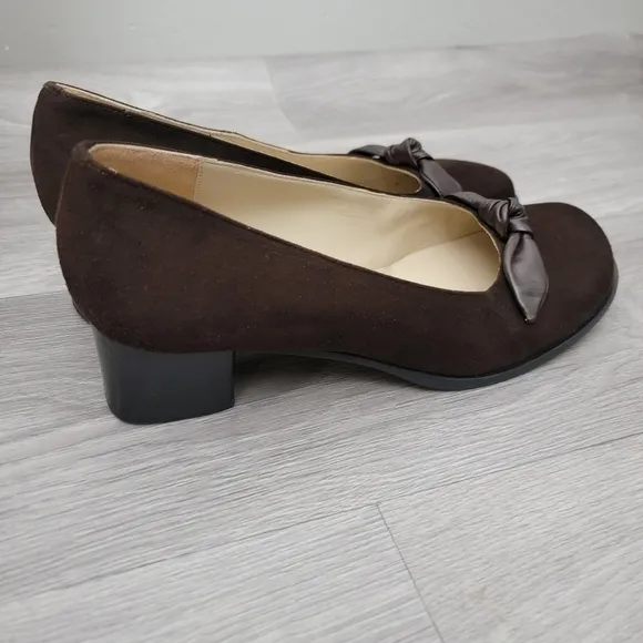 Sudtiroler Schuhe Brown Shoes Slip‎ On Heels Soft Suede Size 41 Bow Pumps Square