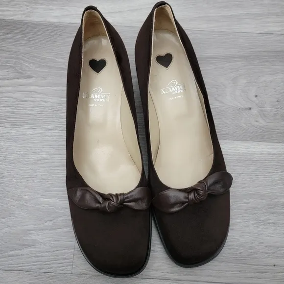 Sudtiroler Schuhe Brown Shoes Slip‎ On Heels Soft Suede Size 41 Bow Pumps Square