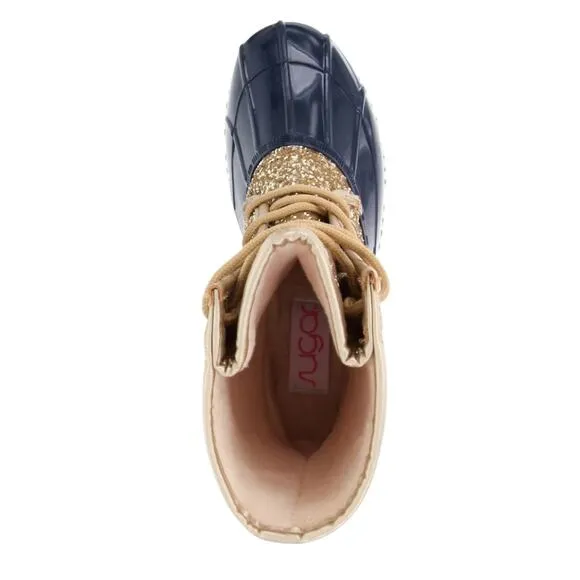 Sugar Women's Skylar Glitter Duck Boots Gold Navy Size 6