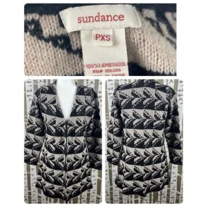 Sundance Geometric Print 100% Lambswool Open Front Cardigan PXS