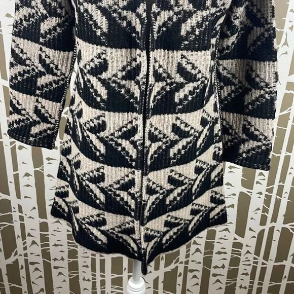 Sundance Geometric Print 100% Lambswool Open Front Cardigan PXS