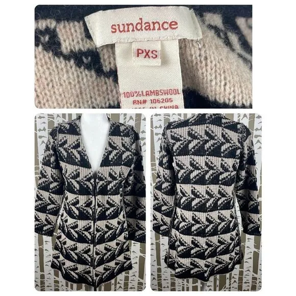 Sundance Geometric Print 100% Lambswool Open Front Cardigan PXS