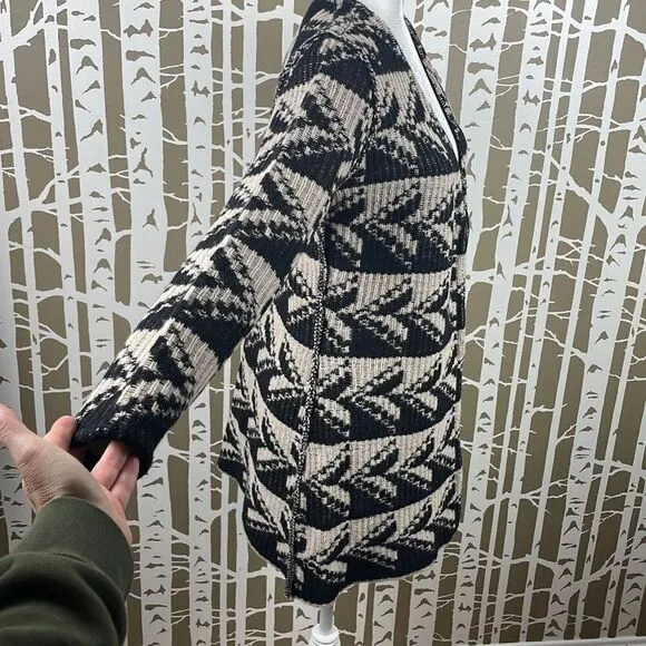 Sundance Geometric Print 100% Lambswool Open Front Cardigan PXS