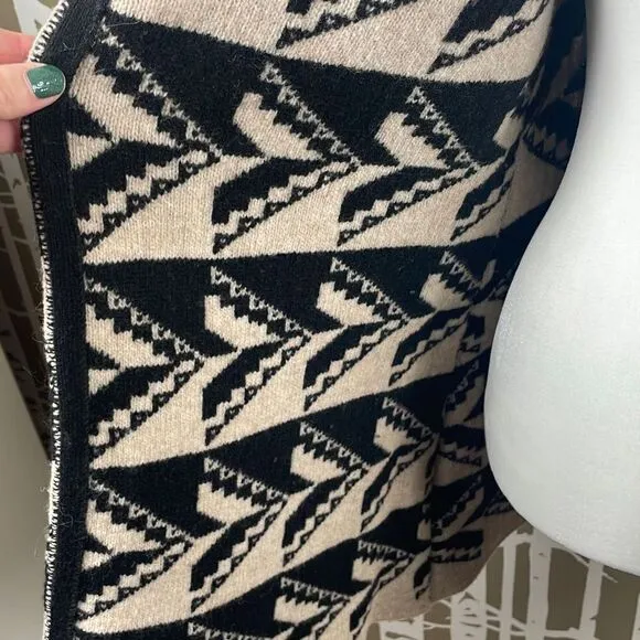 Sundance Geometric Print 100% Lambswool Open Front Cardigan PXS