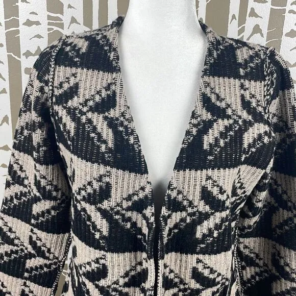 Sundance Geometric Print 100% Lambswool Open Front Cardigan PXS