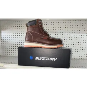 Sureway Mens Leather Waterproof Slip Resistant Soft Toe Work Boots Size 10 Brown
