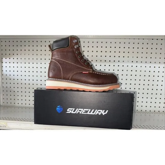 Sureway Mens Leather Waterproof Slip Resistant Soft Toe Work Boots Size 10 Brown
