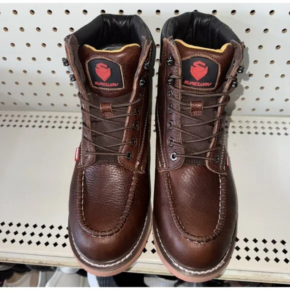 Sureway Mens Leather Waterproof Slip Resistant Soft Toe Work Boots Size 10 Brown