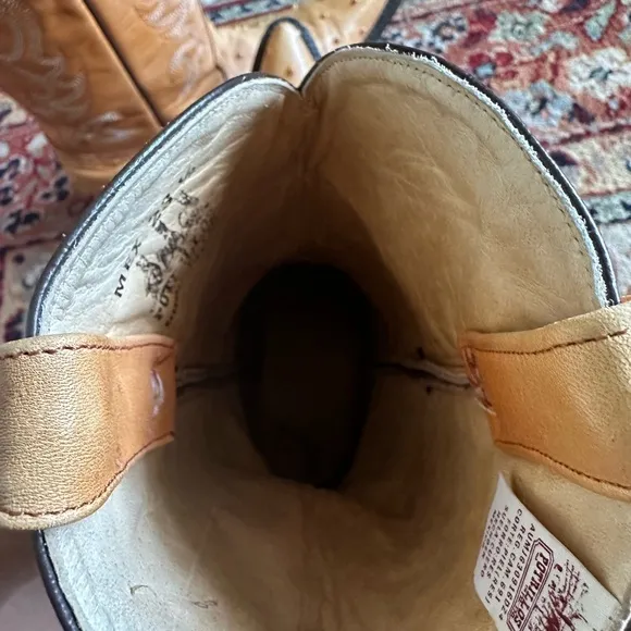 Tan Ostrich Leather Cowboy Boots with Decorative Stitching Made in Mexico