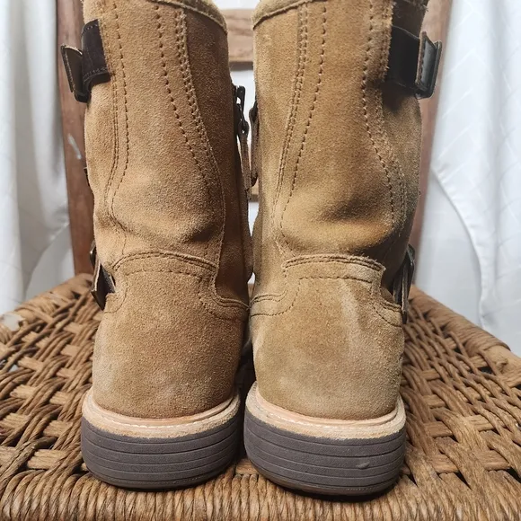 Tan Suede Mens UGG‎ Ankle Boots Sherpa Jaren Biker Pull On 9.5