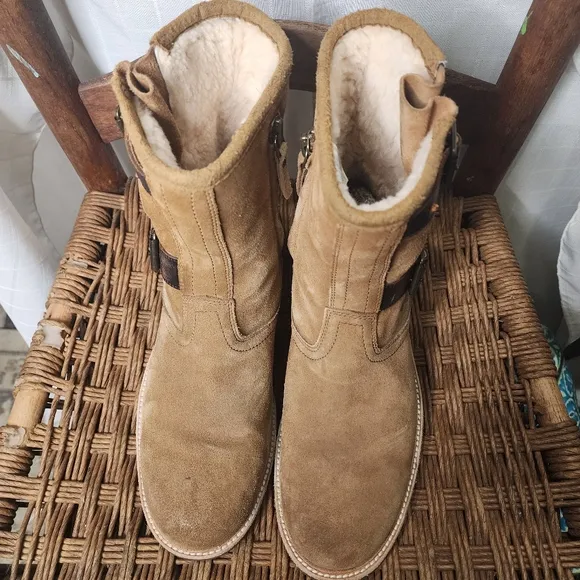 Tan Suede Mens UGG‎ Ankle Boots Sherpa Jaren Biker Pull On 9.5