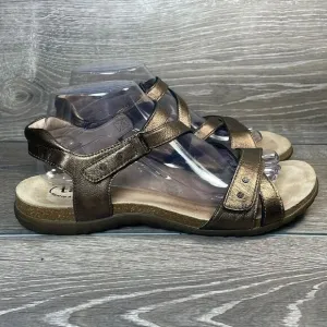 Taos Grand Z Women’s Sz 10 Metallic Bronze Leather Strappy Hook &amp; Loop Sandals