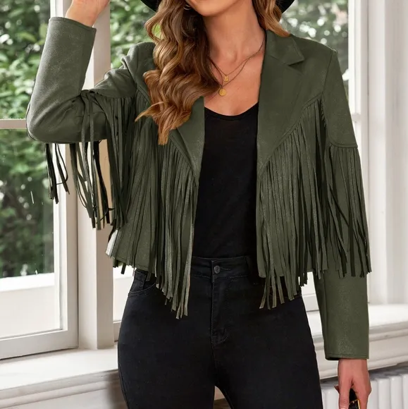 Tassel Tango Cropped Jacket - Dark Olive