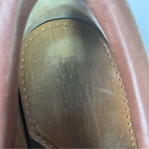 TAUER &amp; JOHNSON Shoes Oxford Mens 12 Brown Handcrafted Leather Lace Up