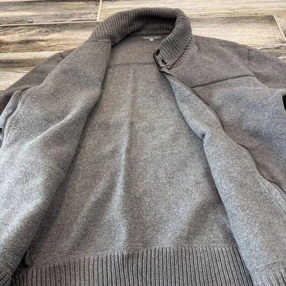 Ted Baker Cotton Blend Zip Up Gray Jacket Sweater Front Pouch Pocket Warm Lining