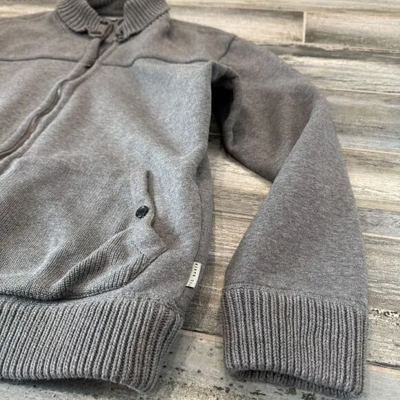 Ted Baker Cotton Blend Zip Up Gray Jacket Sweater Front Pouch Pocket Warm Lining