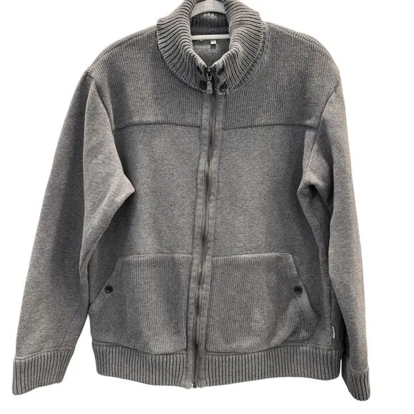 Ted Baker Cotton Blend Zip Up Gray Jacket Sweater Front Pouch Pocket Warm Lining
