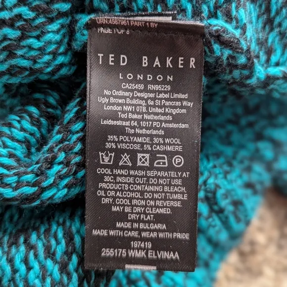 Ted Baker Elvina Cashmere Wool Blend Blouson Sleeve Bright Green Sweater Size 1