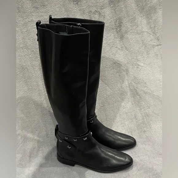 TED BAKER London Plannia Bow Knee High Boots Black Leather Women’s Size 35 New